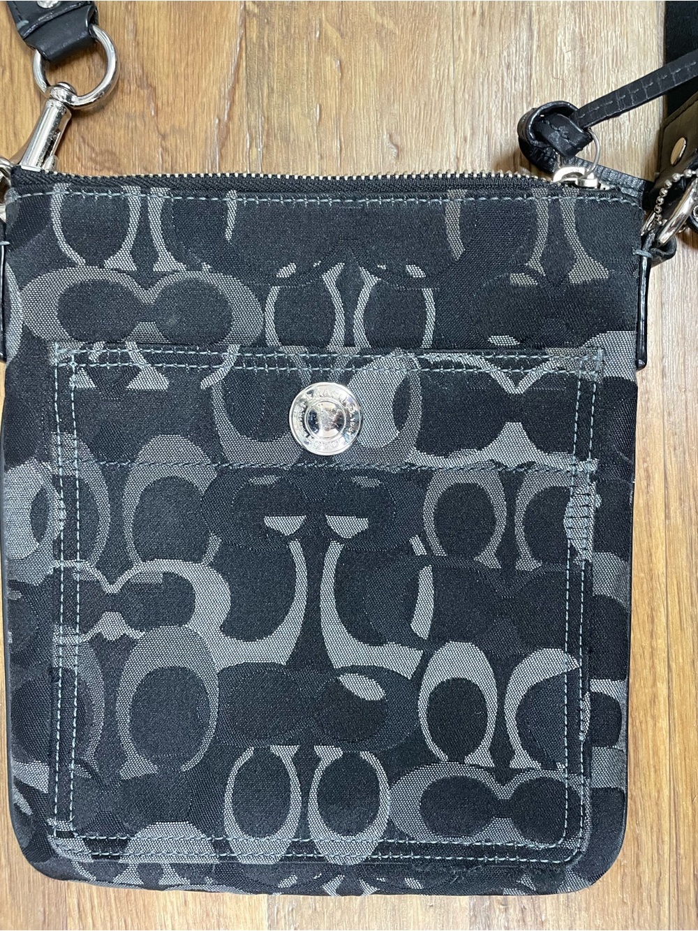 Coach Black & Gray Signature Mini Crossbody Pouch